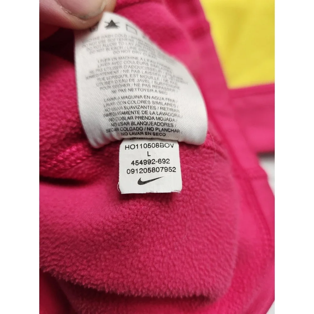 Nike Therma-FIT Hoodie Womens Large Pink Yellow Just Do‎ It Pullover Sweatshirt